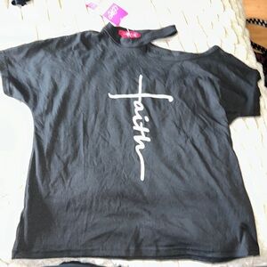 Black, cold shoulder, faith top size small